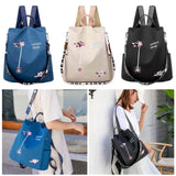 Women Backpack Casual Nylon Flower Embroidered Shoulder School Book Bags