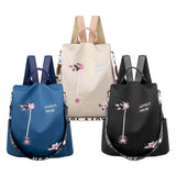 Women Backpack Casual Nylon Flower Embroidered Shoulder School Book Bags