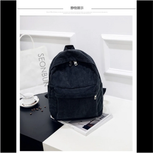 Corduroy School Backpack for Teenage Girls - Striped Rucksack Travel Bag