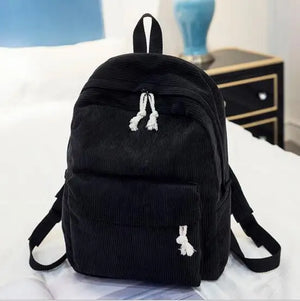 Corduroy Women Backpack School Bag Striped Rucksack Mochila