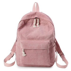Corduroy School Backpacks For Teenage Girls Striped Rucksack