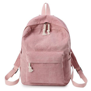 Corduroy Women Backpack School Bag Striped Rucksack Mochila