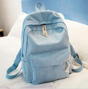 Corduroy School Backpacks For Teenage Girls Striped Rucksack Travel Bags