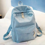 Corduroy School Backpacks For Teenage Girls Striped Rucksack Travel Bags