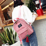 Corduroy Women Backpack Tassel Daypack Large Capacity for Teenager Girls