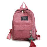 Women Backpack Corduroy School Bookbag Tassel Daypack Large Capacity