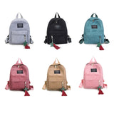 Women Backpack Corduroy School Bookbag Tassel Daypack Large Capacity