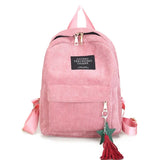 Women Backpack Corduroy School Bookbag Tassel Daypack Large Capacity