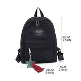 Women Backpack Corduroy School Bookbag Tassel Daypack Large Capacity