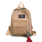 Women Backpack Corduroy School Bookbag Tassel Daypack Large Capacity