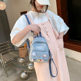 Women Backpack Cartoon Badge Shoulder Bag Eco Friendly Canvas Small Backpack