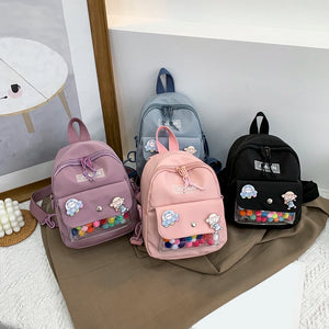 Women Backpack Cartoon Badge Shoulder Bag Eco Friendly Canvas Small Backpack