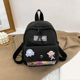 Women Backpack Cartoon Badge Shoulder Bag Eco Friendly Canvas Small Backpack
