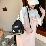 Women Backpack Cartoon Badge Shoulder Bag Eco Friendly Canvas Small Backpack