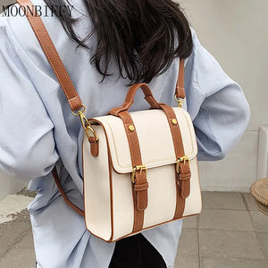 Vintage Small PU Leather Women Backpack School Bags for Girls