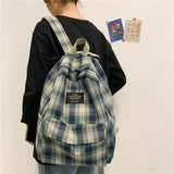 Plaid Canvas Student Backpack Large Capacity Waterproof Rucksack
