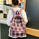 Plaid Canvas Student Backpack Large Capacity Waterproof Rucksack