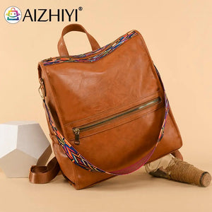 Women Backpack Retro PU College Shoulder School Bags Casual Rucksack