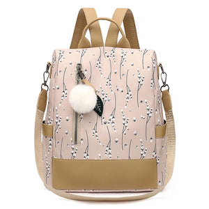 Flower Print Women School Backpack Travel Shoulder Bag