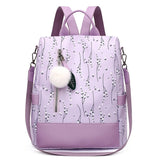 Flower Print Women School Backpack Travel Shoulder Bag