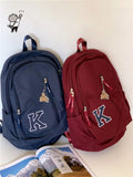 Women Backpack Letter Embroidery Laptop Travel Zipper High Capacity School Bags