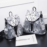 Luminous Geometric Plaid Sequin Female Backpack for Teen Girls