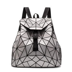 Luminous Geometric Plaid Sequin Female Backpack for Teen Girls