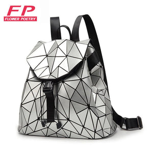 Luminous Geometric Plaid Sequin Female Backpack for Teen Girls