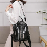 Women Backpack Multifunctional PU Leather Small Bagpack Silver