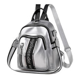 Women Backpack Multifunctional PU Leather Small Bagpack Silver