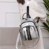Women Backpack Multifunctional PU Leather Small Bagpack Silver