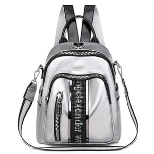 Women Backpack Multifunctional PU Leather Small Bagpack Silver