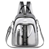 Women Backpack Multifunctional PU Leather Small Bagpack Silver