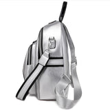 Women Backpack Multifunctional PU Leather Bagpack Silver