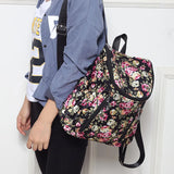 Floral Print Nylon Backpack Large Capacity Travel School Bag