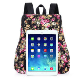 Floral Print Nylon Backpack Large Capacity Travel School Bag