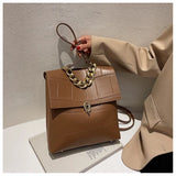 Women Backpack PU Leather Handbag Female Shopper Purse Casual Thick Chain