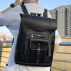 Vintage PU Leather Women Backpack Men Rucksack Large Capacity School Bag