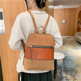 Women Backpack Patchwork Leather Backpacks Softback Bags Name Bag Preppy Style B