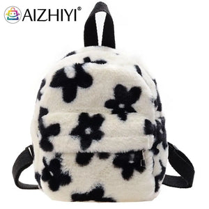 Printed Plush Backpack Casual Ladies Small Knapsack Mini Rucksacks