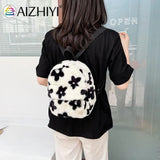 Printed Plush Backpack Casual Ladies Small Knapsack Mini Rucksacks