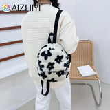 Printed Plush Backpack Casual Ladies Small Knapsack Mini Rucksacks