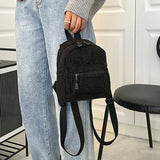 Women Flowers Printing Plush Backpack Preppy Style Small Knapsack