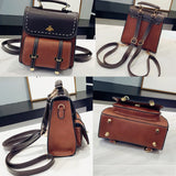 Vintage Leather Preppy Female Backpack Little Bee School College Backpack