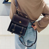 Vintage Leather Preppy Female Backpack Little Bee School College Backpack