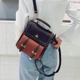 Vintage Leather Women Backpack Little Bee School Bag