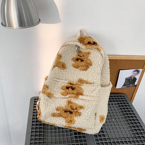 Cartoon School Backpack for Teenage Girls Lamb Wool Shoulder Bag