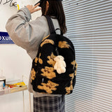 Cartoon School Backpack for Teenage Girls Lamb Wool Shoulder Bag