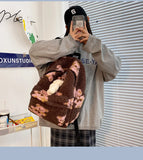 Cartoon School Backpack for Teenage Girls Lamb Wool Shoulder Bag