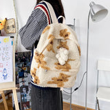 Cartoon School Backpack for Teenage Girls Lamb Wool Shoulder Bag